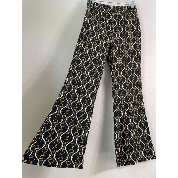 ZARA Womens Medium Equestrian Chain Print Flared Trousers Dress Pants - Picture 1 of 11
